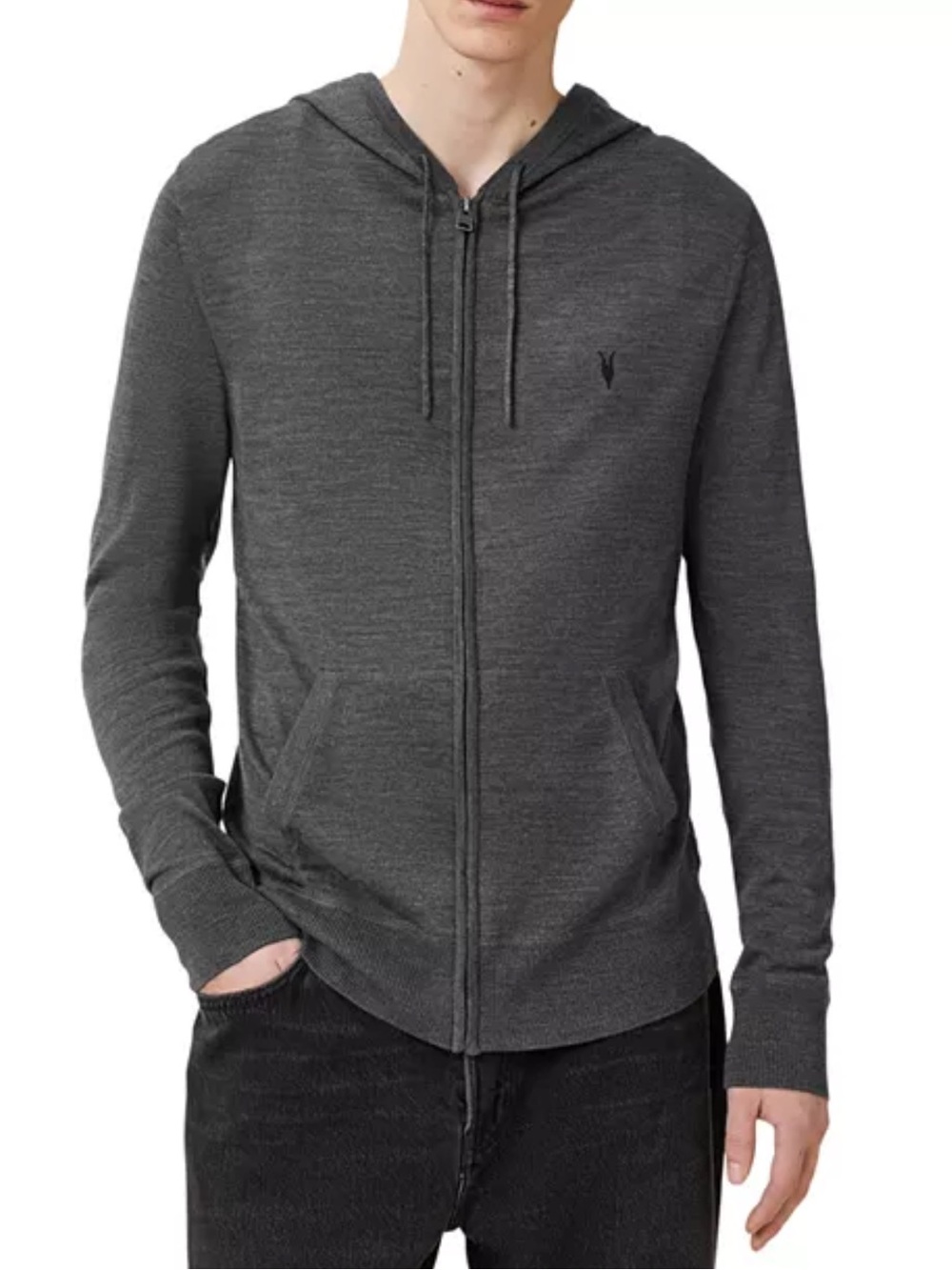 Allsaints Mode Merino Wool Full Zip Hoodie Monument Grey Layering Piece SZ Small
